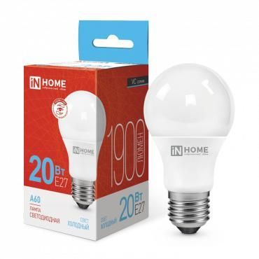 Лампа Led Е27 20Вт 6500К холодный свет груша In Home