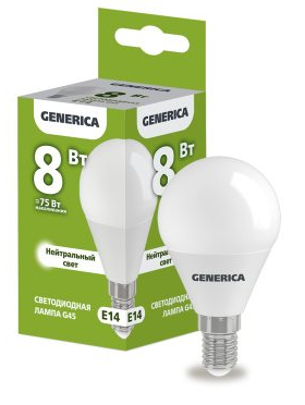 Лампа Led Е14  8Вт 4000К белый свет шар Generica IEK
