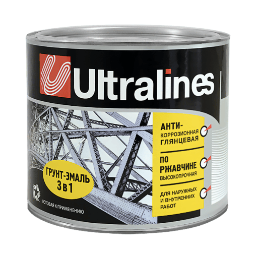Грунт эмаль по ржавчине 3в1 желтая 1,8кг глянец Ultra Lines Радуга