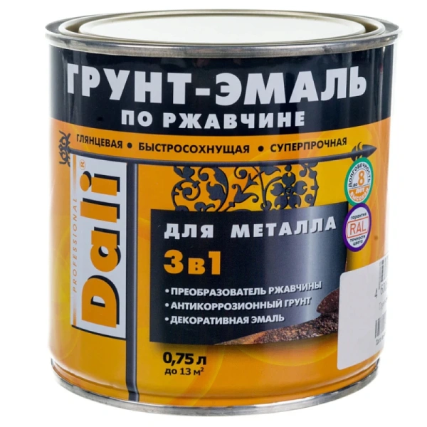 Грунт эмаль по ржавчине 3в1 серая  0,75л глянец Dali(6)
